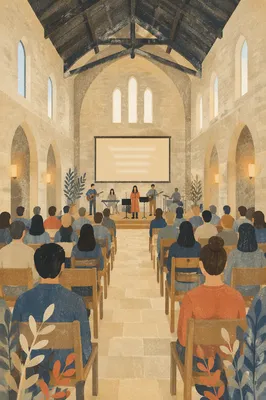 Contemporary Worship Projection Screen in Stone Sanctuary