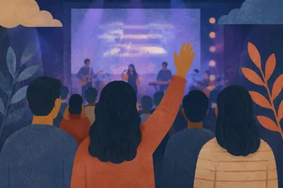 Contemporary Worship Projection Screen in Dark Church