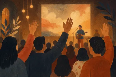 Contemporary Worship Projection Screen with Raised Hands