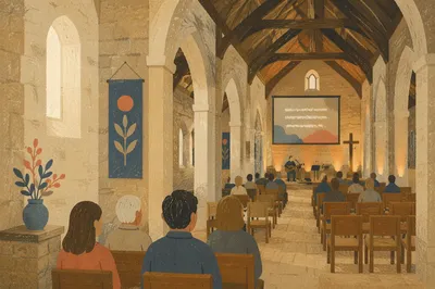 Contemporary Worship Screen in Stone Sanctuary