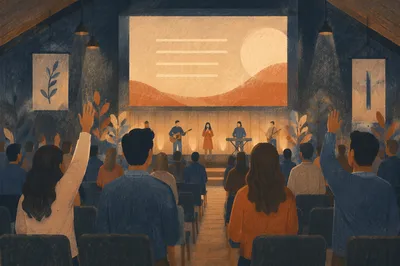 Contemporary Worship Projection in Warm Church Auditorium