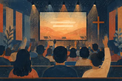 Contemporary Worship Projection Screen in Warm Light
