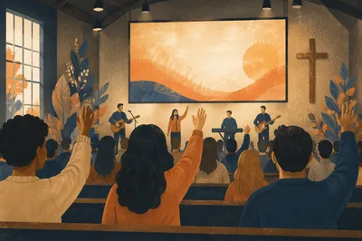 Contemporary Worship Projection with Congregation Silhouettes