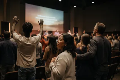 Contemporary Church Service with Projection Screen