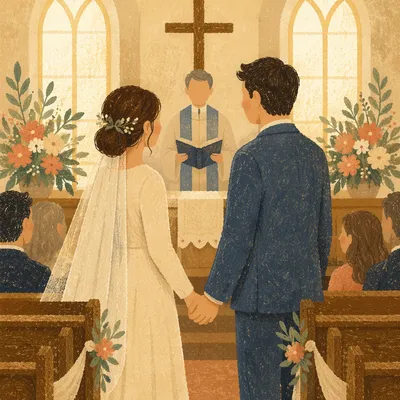 Couple Exchanging Wedding Vows at Chapel Altar