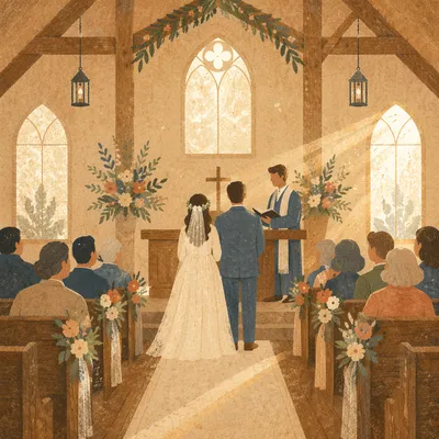 Couple Exchanging Vows at Church Altar