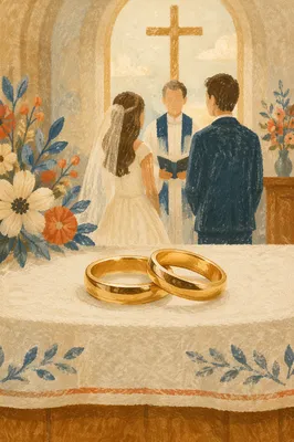 Wedding Vows at Chapel Altar with Rings