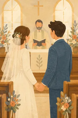 Couple Exchanging Vows in Chapel Ceremony