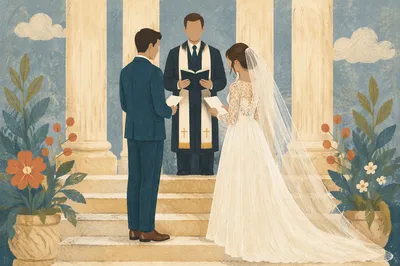 Couple Exchanging Vows at Church Altar
