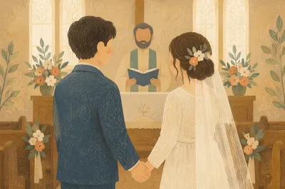 Wedding Vows at Chapel Altar with Pastor