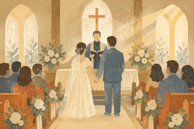 Couple Exchanging Vows Before Pastor