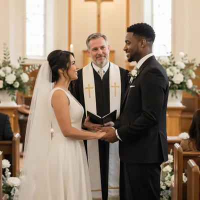 Couple Exchanging Vows in Church Sanctuary