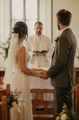 Couple Exchanging Vows in Chapel Ceremony