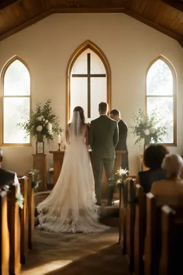 Couple Exchanging Vows in Church Altar