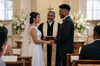 Couple Exchanging Vows in Church Sanctuary