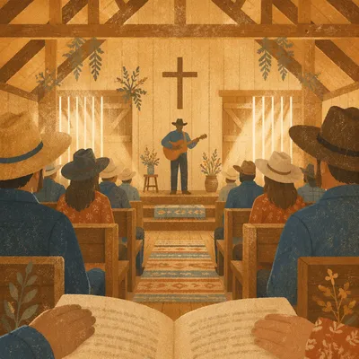 Cowboy Church Worship in Rustic Barn Chapel