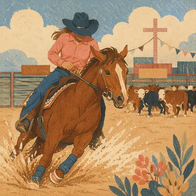 Cowboy Riding Horse in Dusty Arena