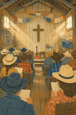 Rural Cowboy Church Worship in Barn Chapel