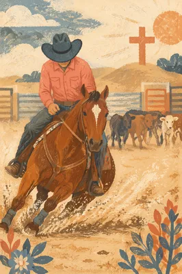 Cowboy Riding Horse in Dusty Arena
