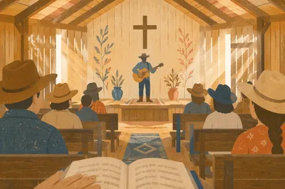 Cowboy Church Worship in Rustic Barn Chapel