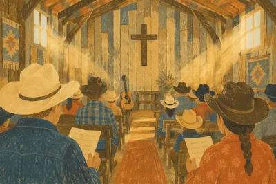 Rural Cowboy Church Worship in Barn Chapel