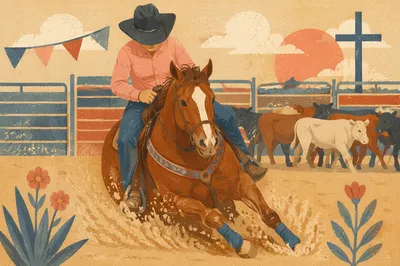 Cowboy Riding Horse in Dusty Arena
