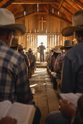 Rural Cowboy Church Worship in Barn Chapel