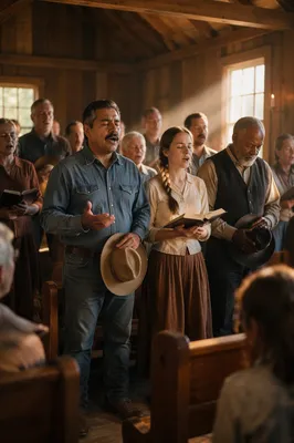 Rural Chapel Gathering at Golden Hour