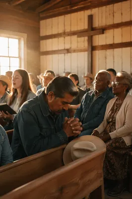 Rural Chapel Gathering at Golden Hour