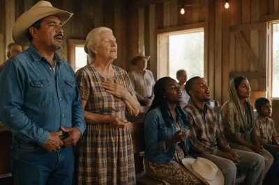 Rural Chapel Community Singing at Evening
