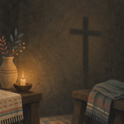 Subtle Cross on Dark Chapel Wall