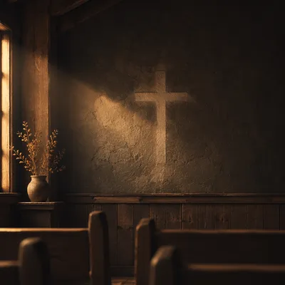 Subtle Cross on Dark Chapel Wall
