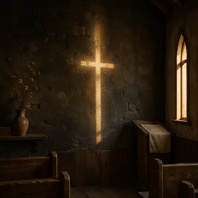 Subtle Cross on Dark Chapel Wall