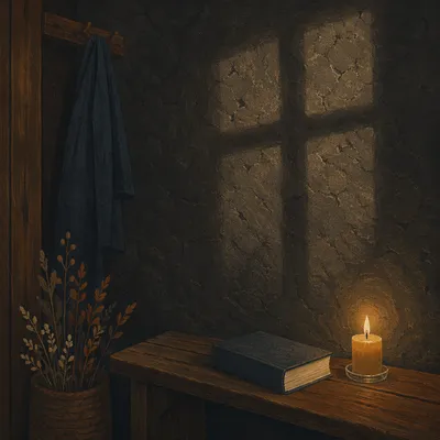 Subtle Cross Shadow on Dark Chapel Wall