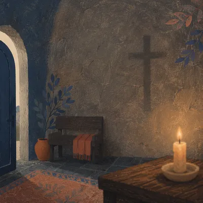 Subtle Cross on Dark Chapel Wall