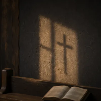 Subtle Cross Shadow on Dark Chapel Wall