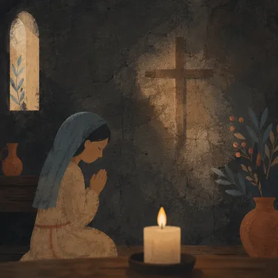 Subtle Cross on Dark Chapel Wall