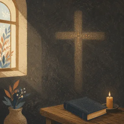 Subtle Cross on Dark Chapel Wall