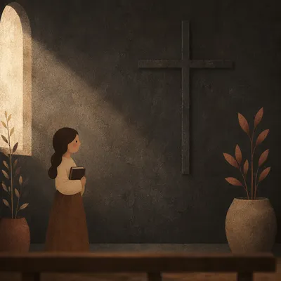 Subtle Cross on Dark Chapel Wall