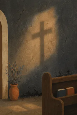 Subtle Cross Shadow on Dark Chapel Wall