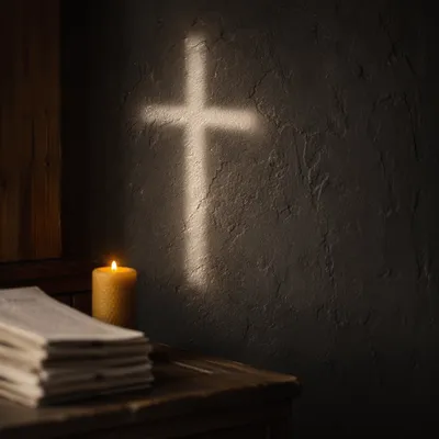 Subtle Light Cross on Dark Chapel Wall