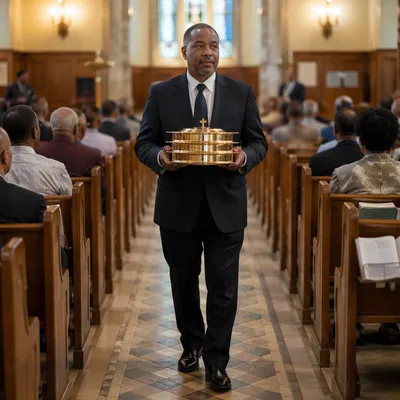 Deacon Carrying Communion Trays Down Church Aisle
