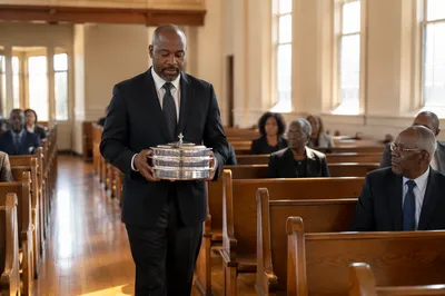 Deacon Serving Communion in Church Aisle