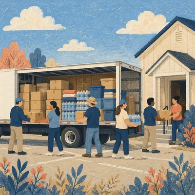 Church Volunteers Loading Disaster Relief Supplies