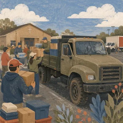 Church Volunteers Loading Disaster Relief Truck