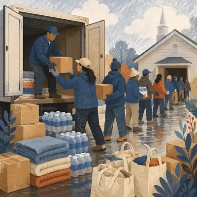 Volunteers Loading Disaster Relief Supplies