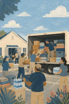 Church Volunteers Loading Disaster Relief Supplies