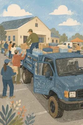 Church Volunteers Loading Disaster Relief Truck