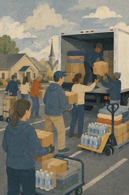 Church Volunteers Loading Disaster Relief Truck