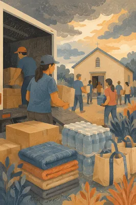 Church Volunteers Loading Disaster Relief Supplies